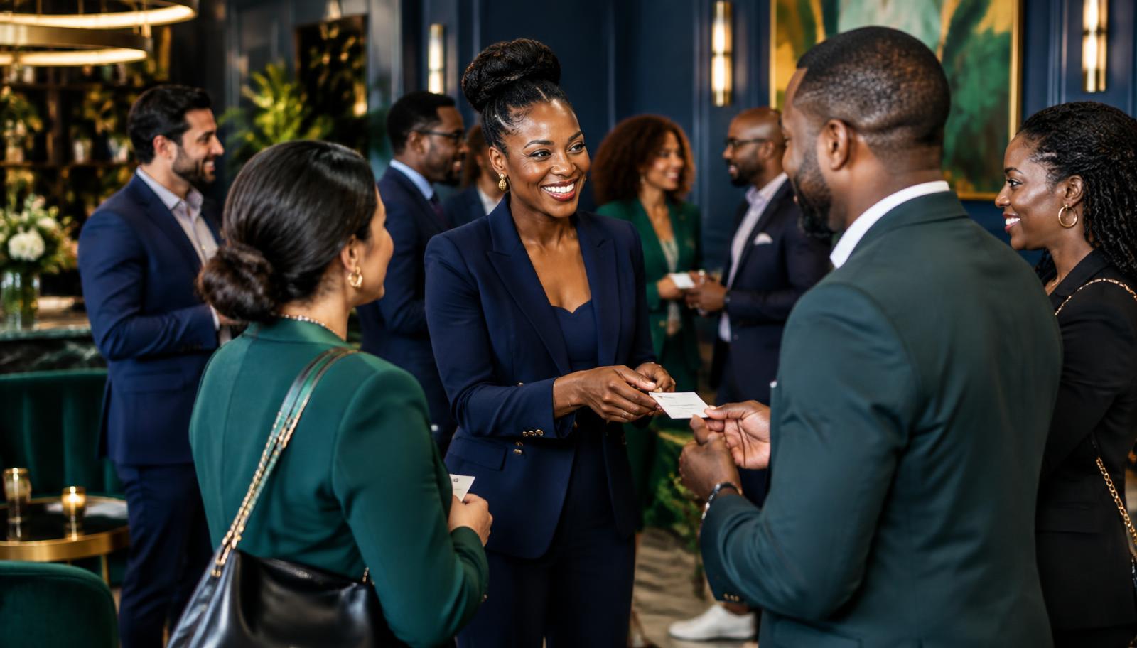 Entrepreneurs connecting at a professional business mixer